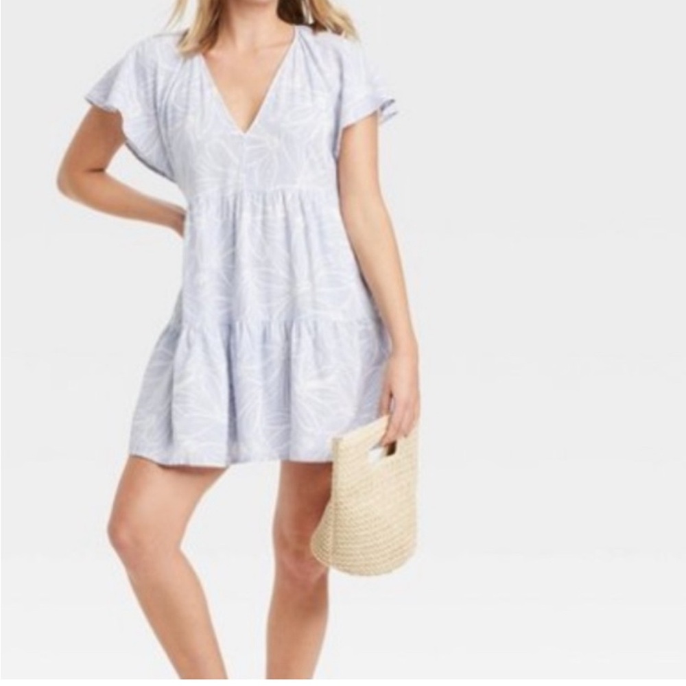 Women’s Short Sleeve Dress tiered‎ blue and white floral a new day wild fable